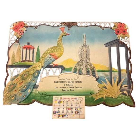Vintage 1962 Die Cut Calendar Hochstedler's Service Station & Garage West German - Picture 1 of 9